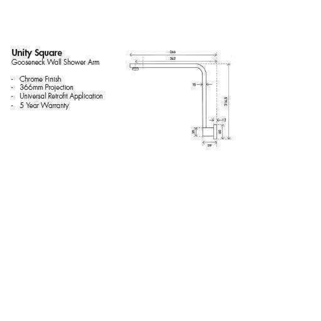 Aspire Unity Square Gooseneck Wall Shower Arm Brass