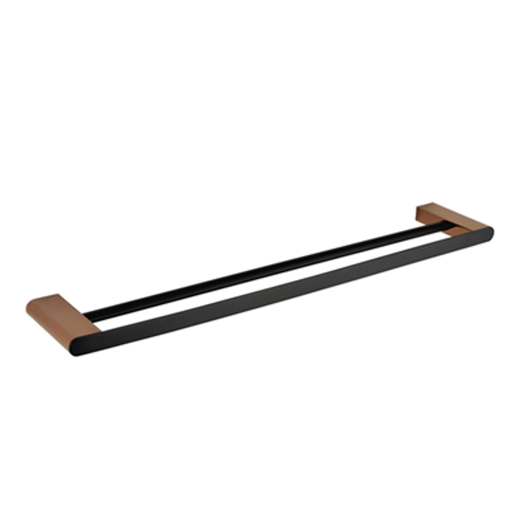 OTTI ZEVIO DOUBLE TOWEL RAIL 600MM BLACK & ROSE GOLD