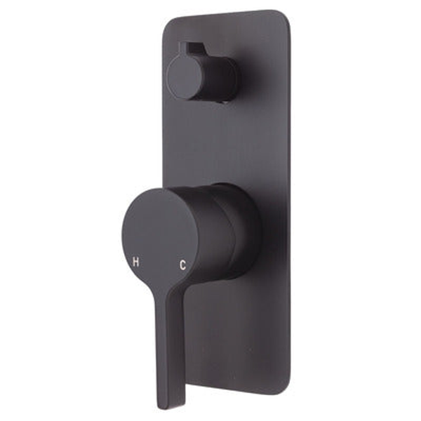 Fienza Sansa Diverter Mixer Matte Black Soft Square Matte Black Plate