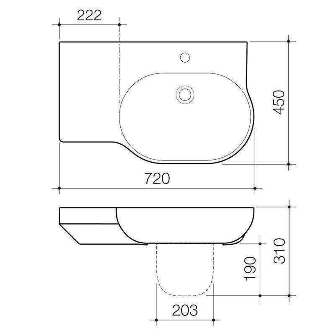 Caroma Opal 720 Wall Basin Left Hand White 1 Tap Hole