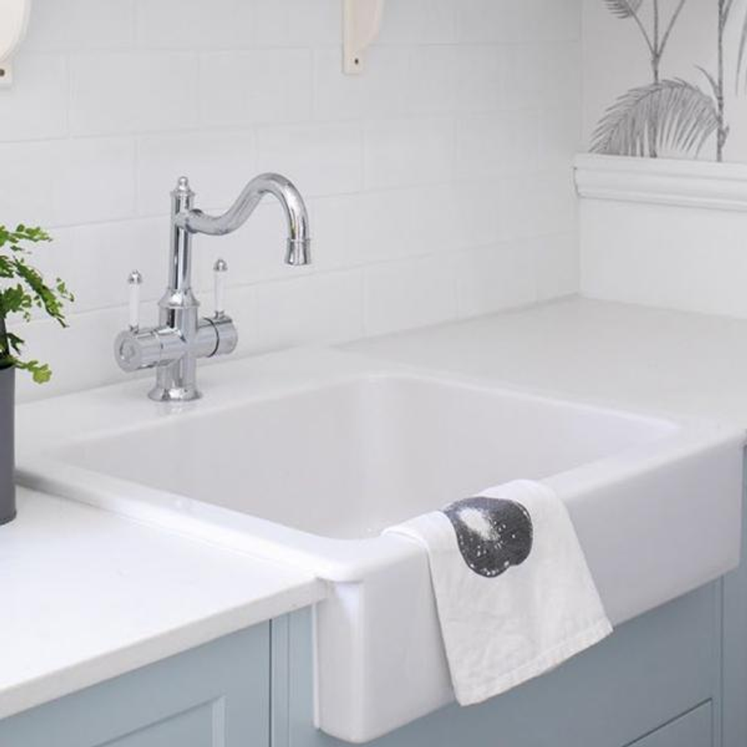 Phoenix Nostalgia Twin Handle Sink Mixer 220mm Shepherds Crook - Chrome/White