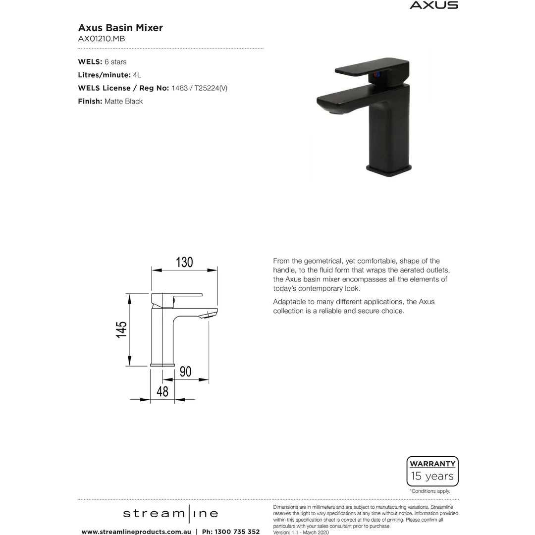 Arcisan Axus Basin Mixer Matte Black - Burdens Plumbing