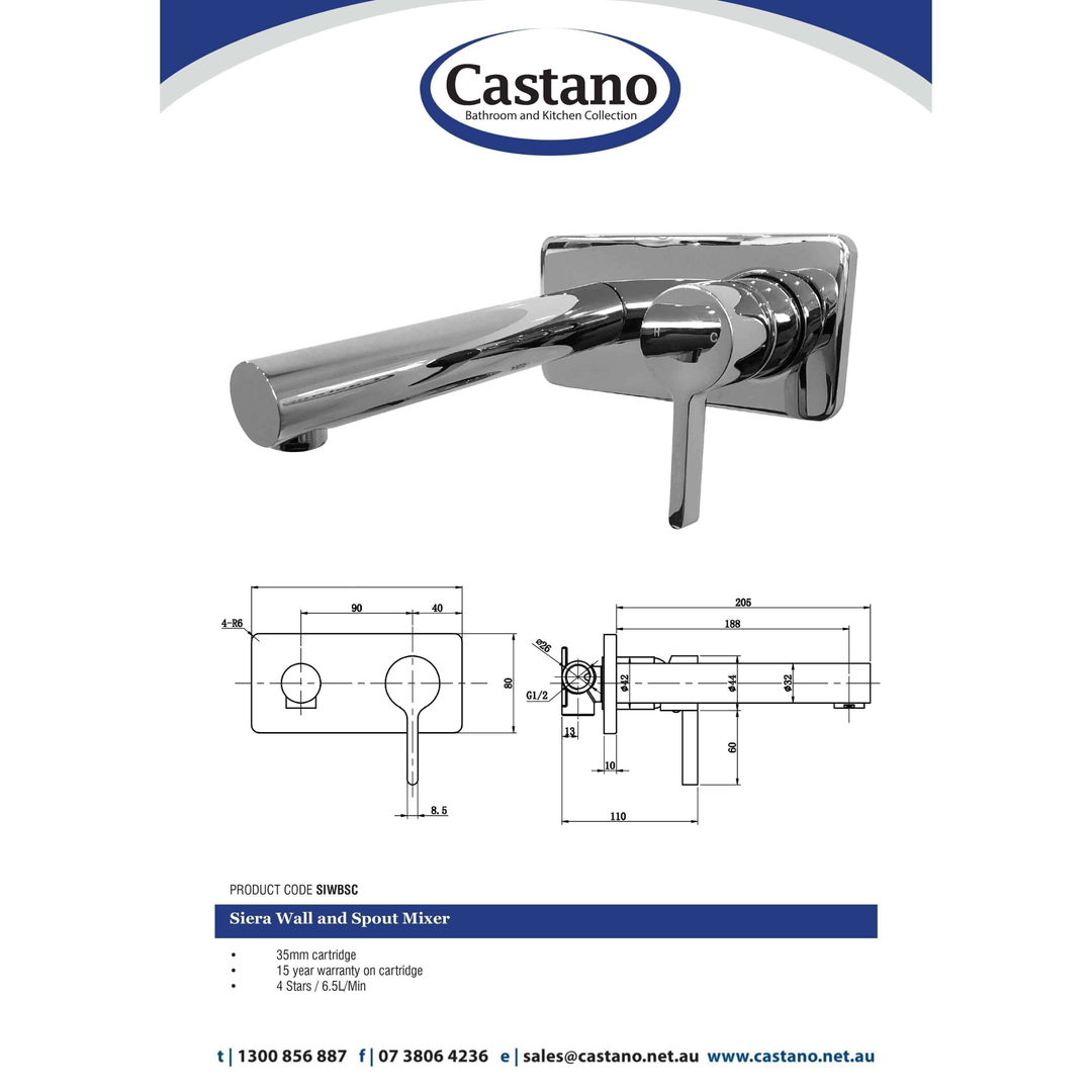 Castano Siera Wall And Spout Mixer Chrome