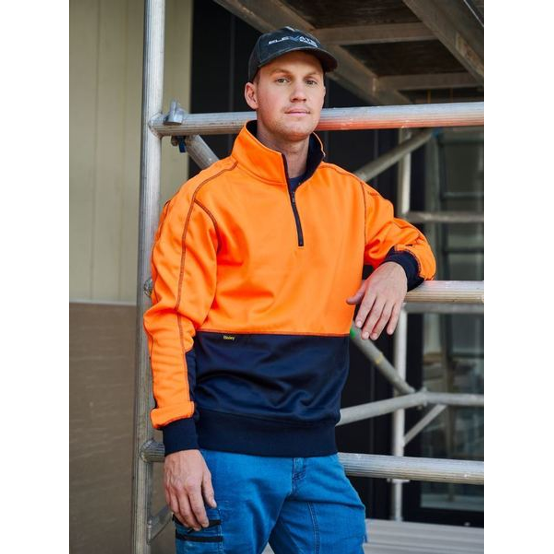 Bisley Hi Vis Fleece 1/4 Zip Pullover Orange/Navy
