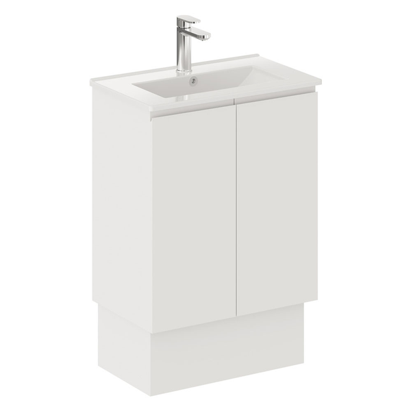 Fienza Siska Slim 600Mm Vanity On Kicker With Gloss White Ceramic Top
