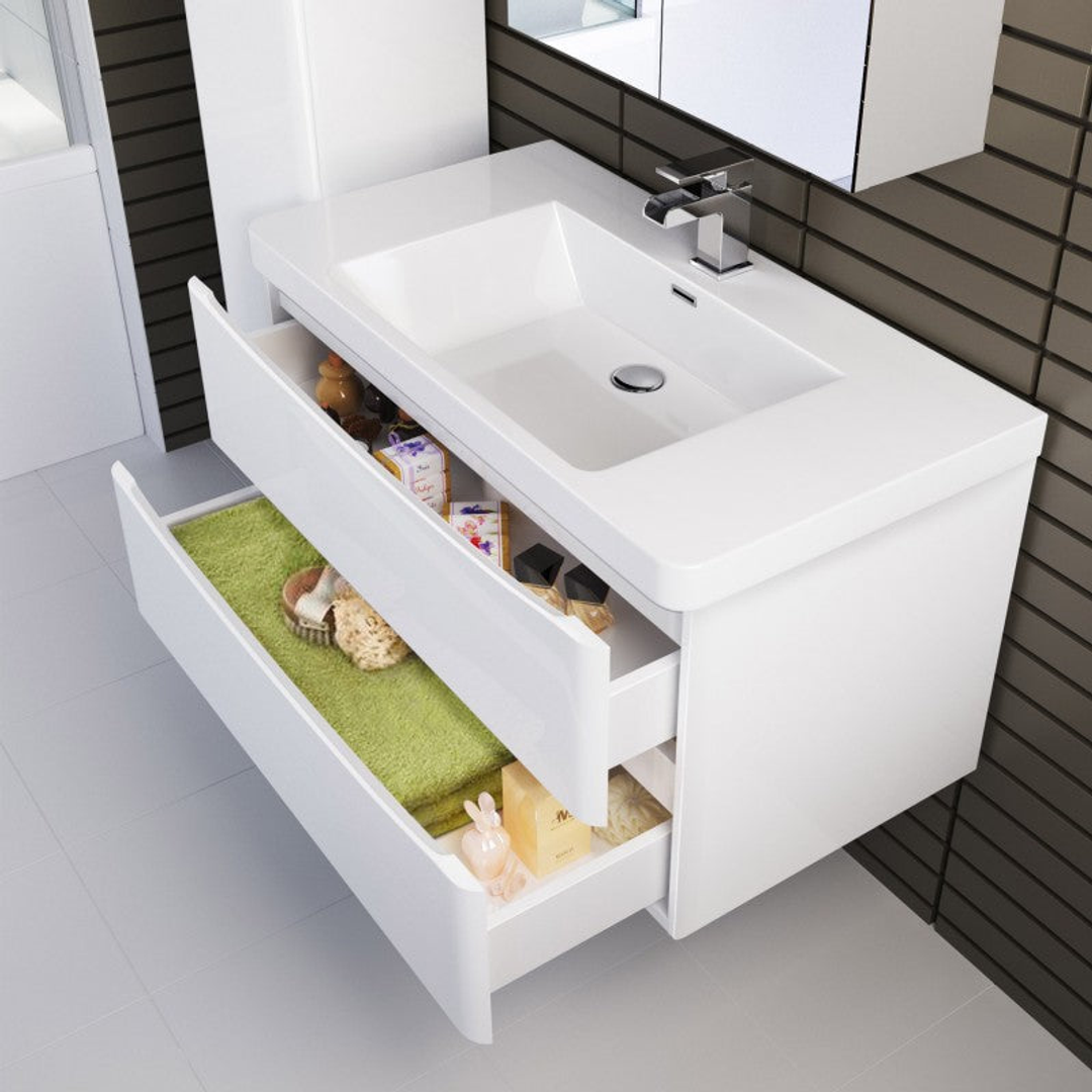 BELBAGNO ANCONA 900MM WALL HUNG VANITY GLOSS WHITE 900 X 480 X 450