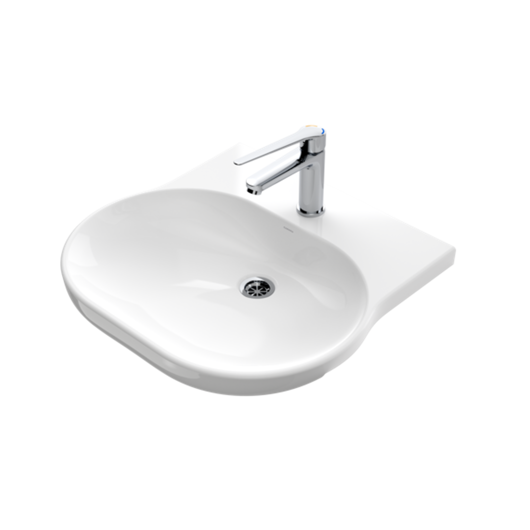 Caroma Opal Sole Semi Recessed Basin White 1 Tap Hole
