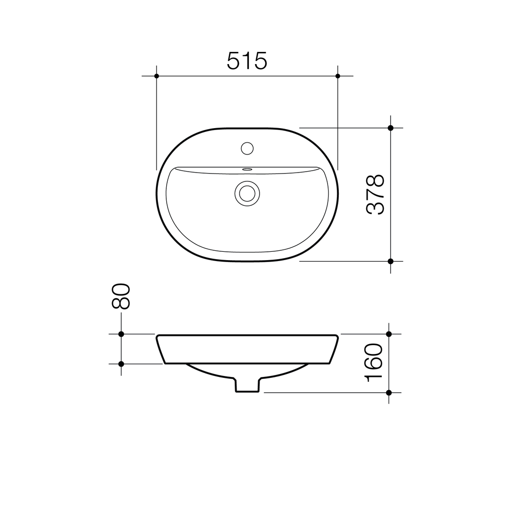 Caroma Track Inset Basin White 1 Tap Hole