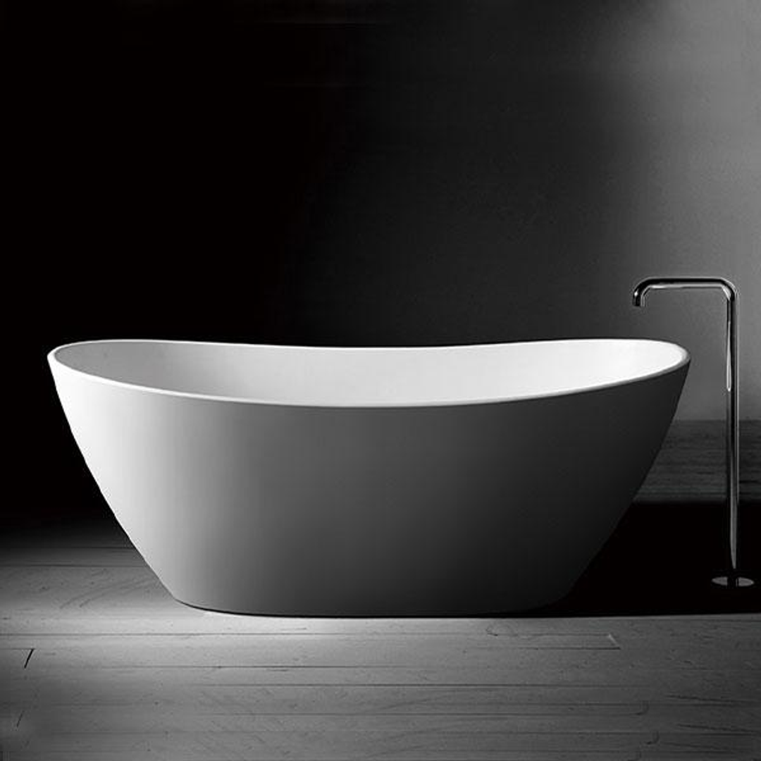 Kaskade Impro Cast Stone Freestanding Bath Matt White 1638mm