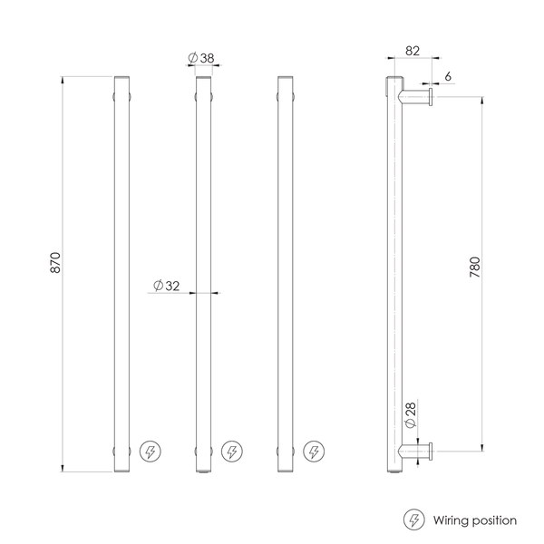 Phoenix Phoenix Heated Triple Towel Rail Round 800Mm Brushed Bronze