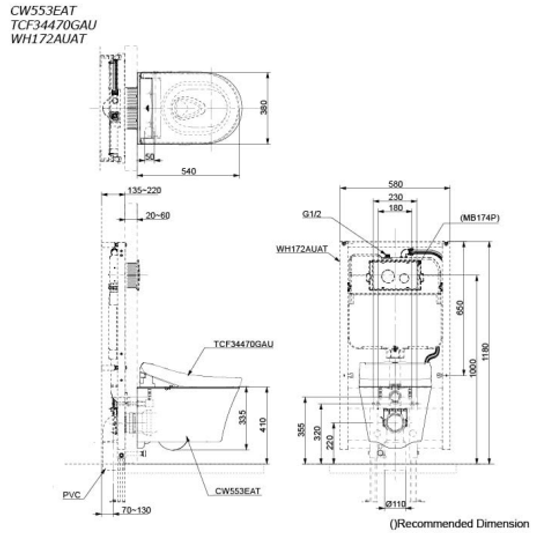TOTO Wall Hung Toilet Pan (D-shape/CCT)