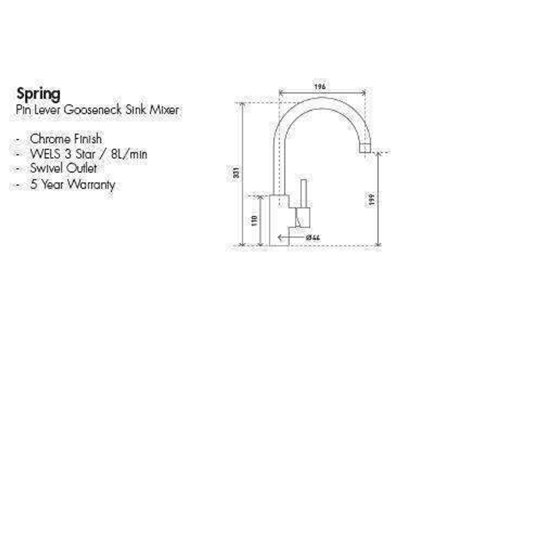 Aspire Spring Pin Lever Gooseneck Sink Mixer