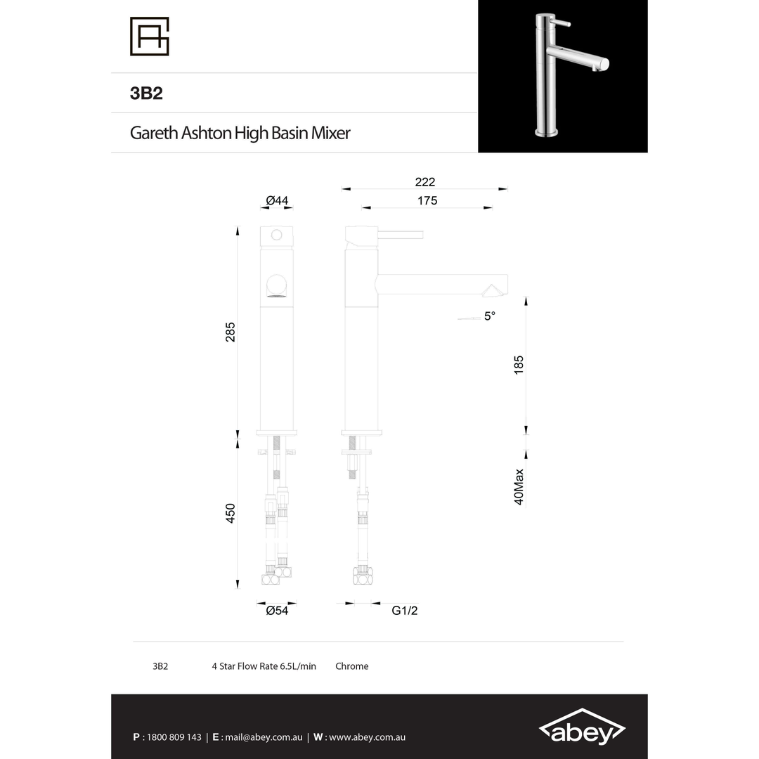 Abey Lucia High Basin Mixer Black 3B2-B