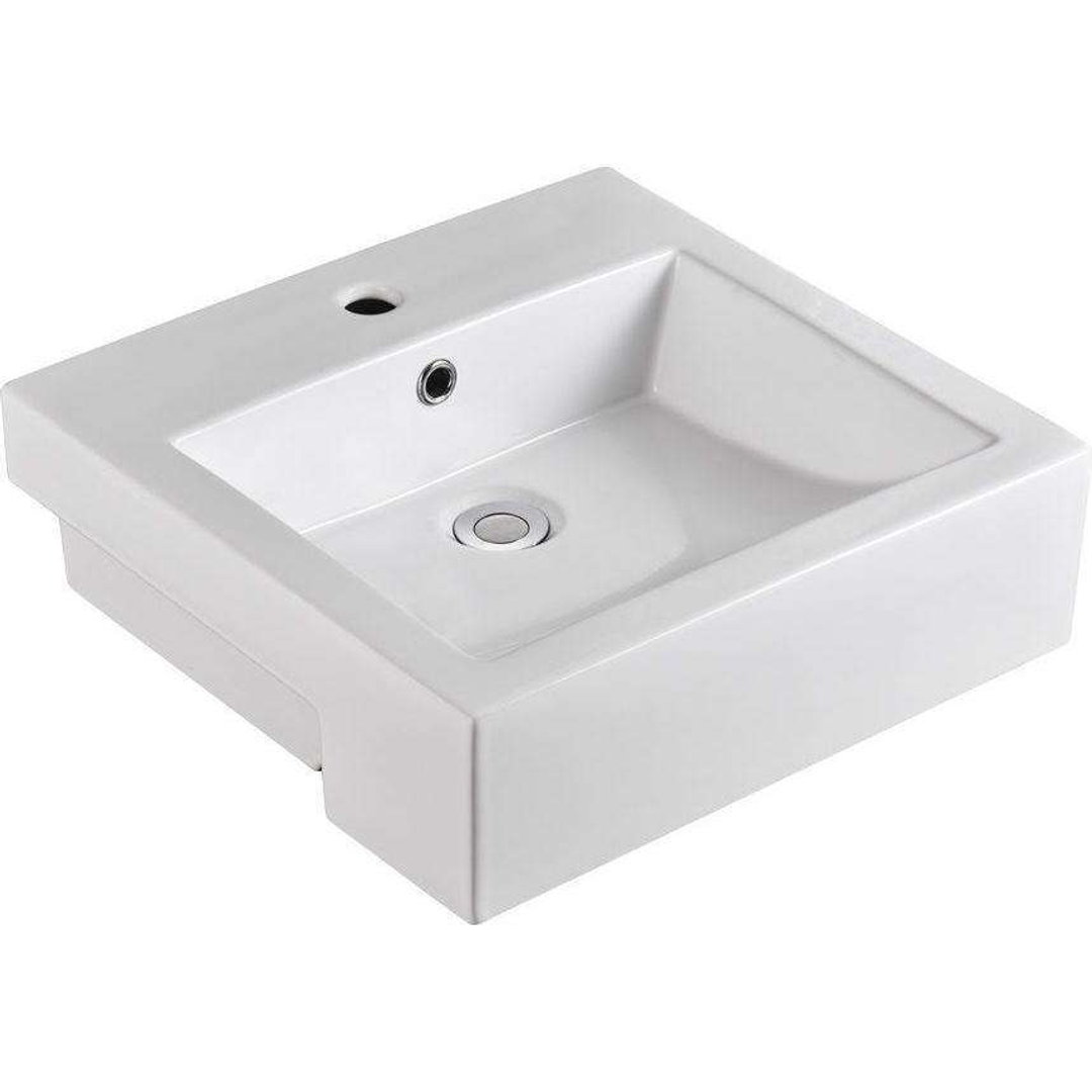 Aspire Unity Square Semi Recessed Basin White 1 Tap Hole 480 X 460
