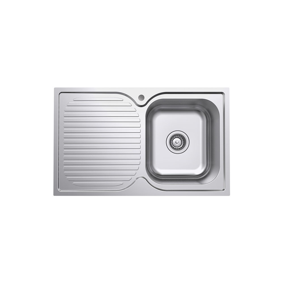 Fienza Tiva 780 Kitchen Sink Right Hand Bowl & Drainer 19L 1Th 780X480X180mm