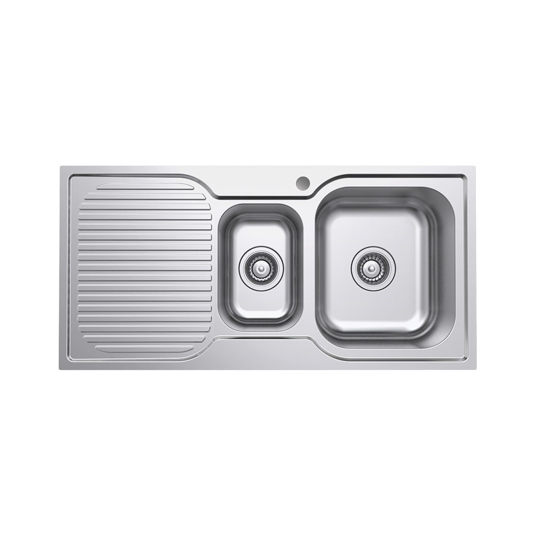 Fienza Tiva 980 Kitchen Sink Right 1.5 Bowl & Drainer 19L-9L 1Th 980X480X180mm
