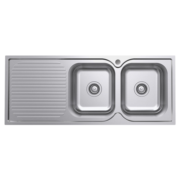 Fienza Tiva 1180 Kitchen Sink Right Double Bowl & Drainer 19L-19L 1Th 1180X480X180mm