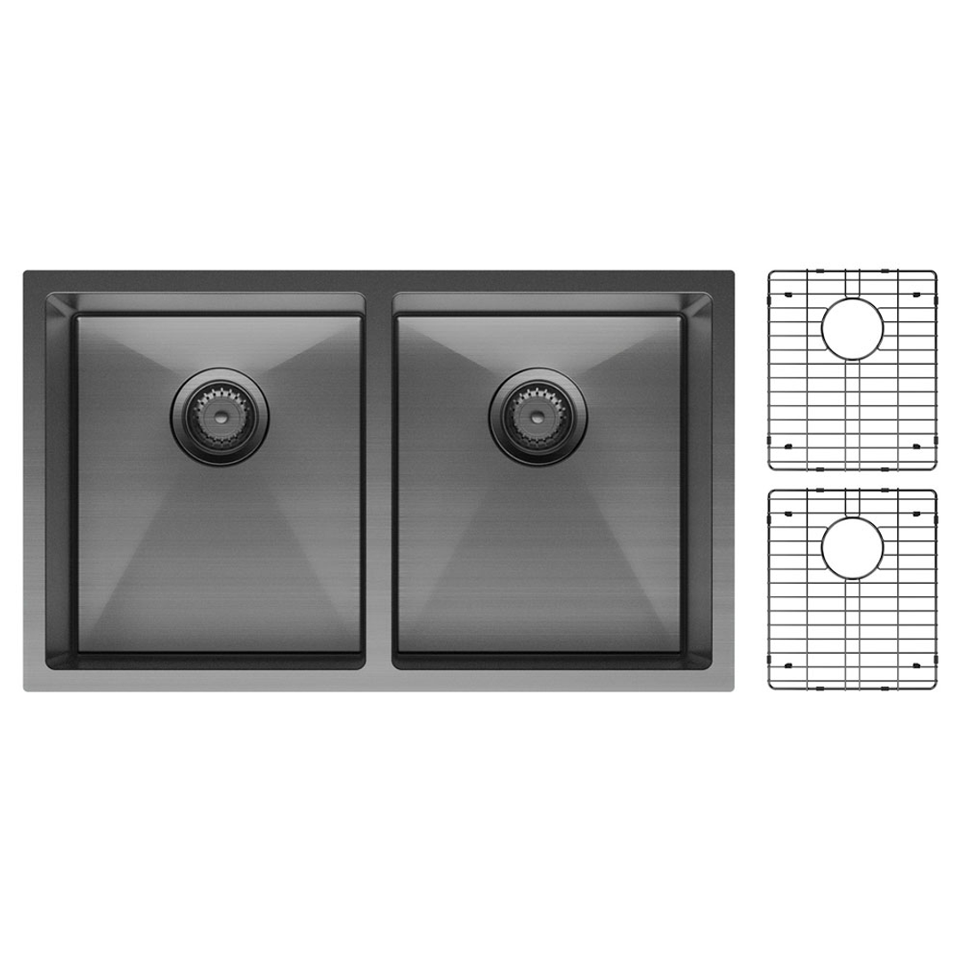 Fienza Hana Double Bowl Sink 55L Inc Cm Colander Roller Protector 2 760X450X200mm
