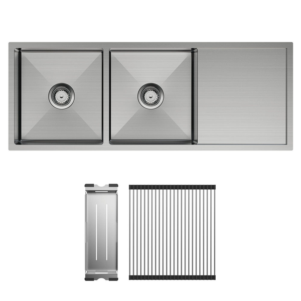 Fienza Hana 29L/29L Double Kitchen Sink With Drainer Kit