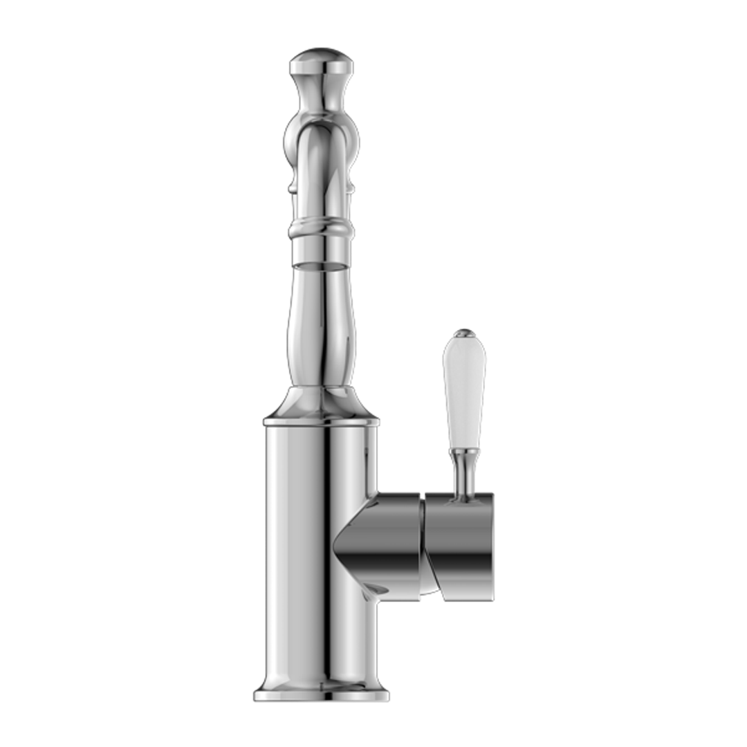 Nero York Basin Mixer With White Porcelain Handle Chrome