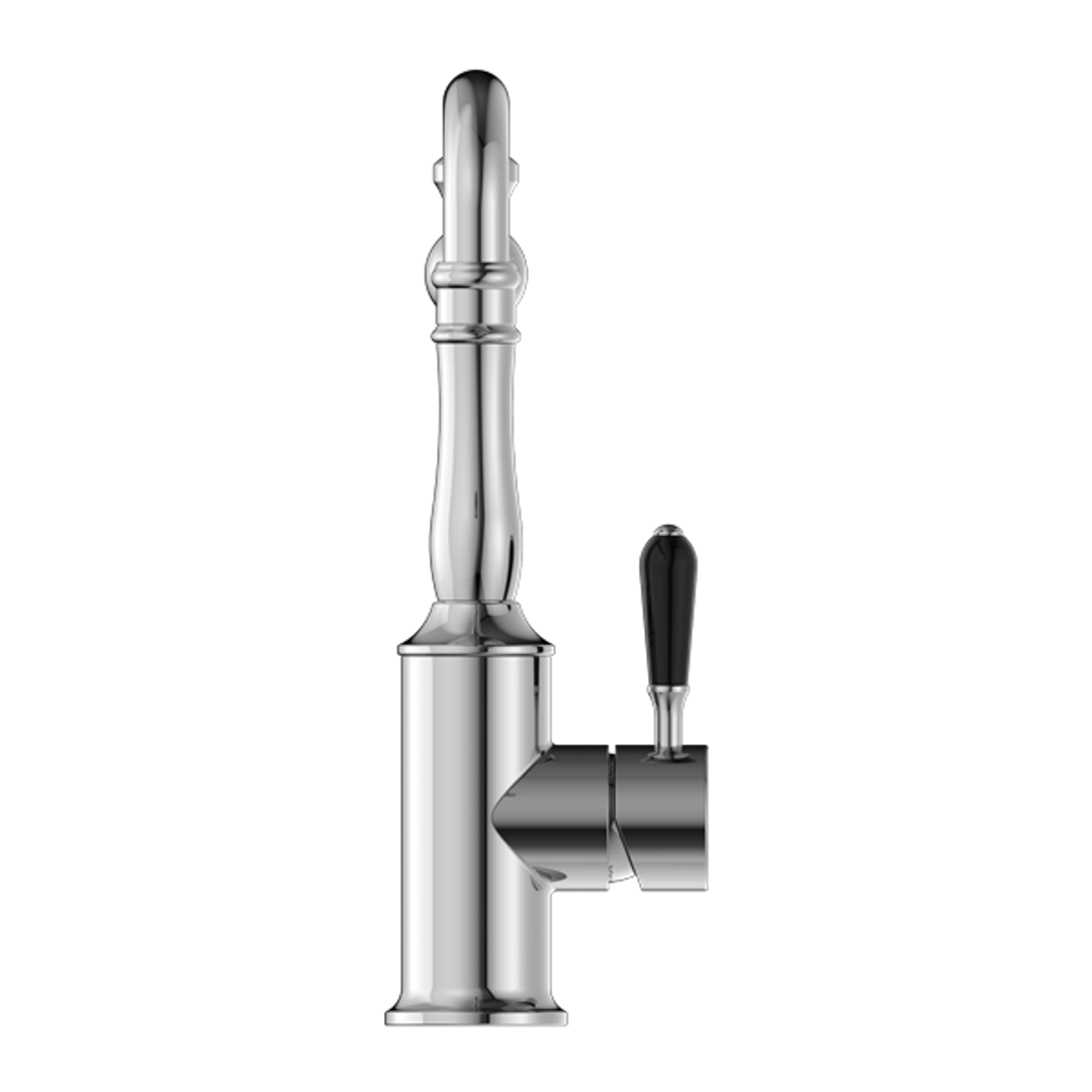 Nero York Kitchen Mixer Hook Spout With Black Porcelain Lever Chrome