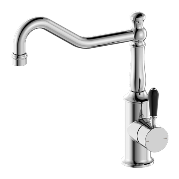 Nero York Kitchen Mixer Hook Spout With Black Porcelain Lever Chrome