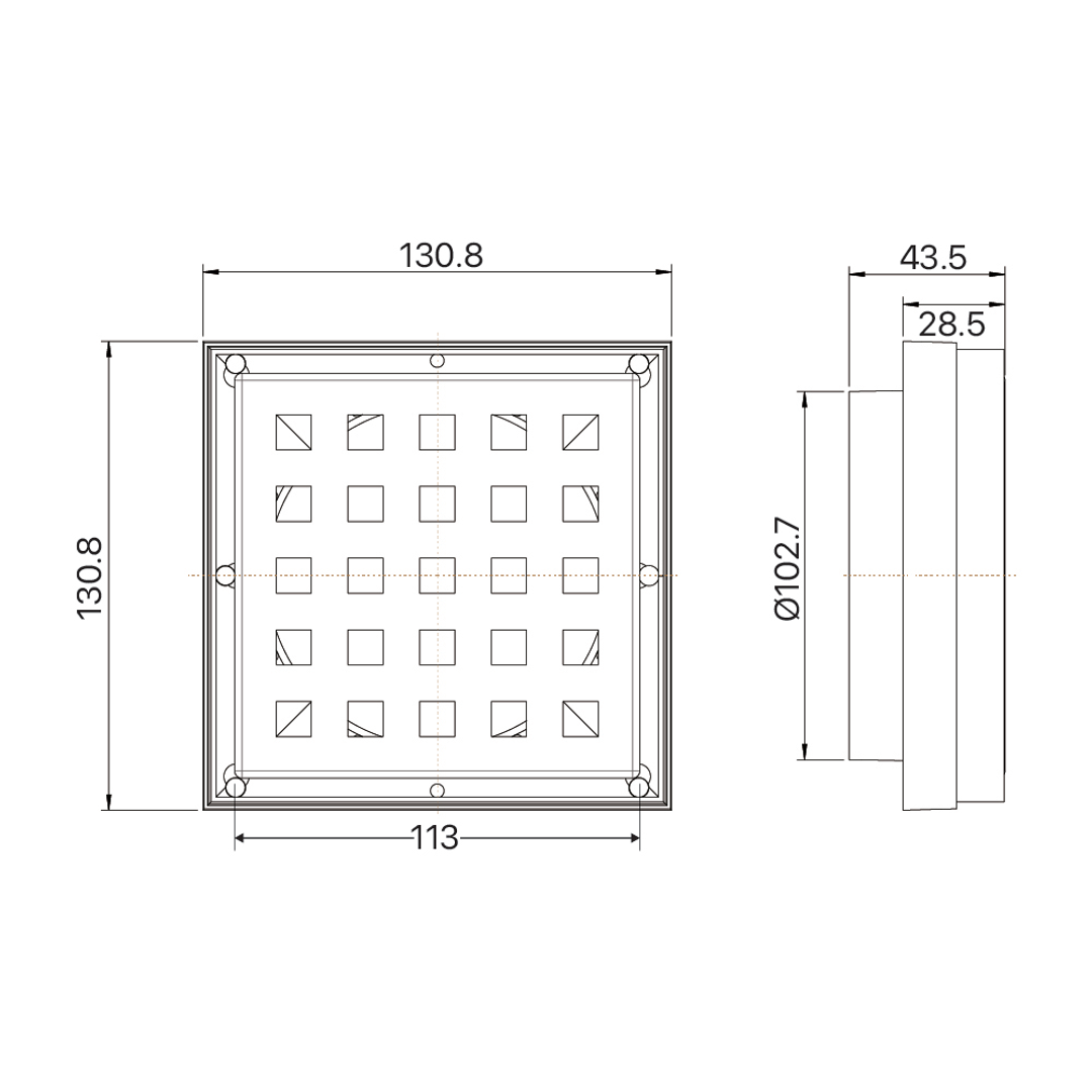 Brasshards Mixx Economy Tile Grate Square 100Mm Stainless Steel
