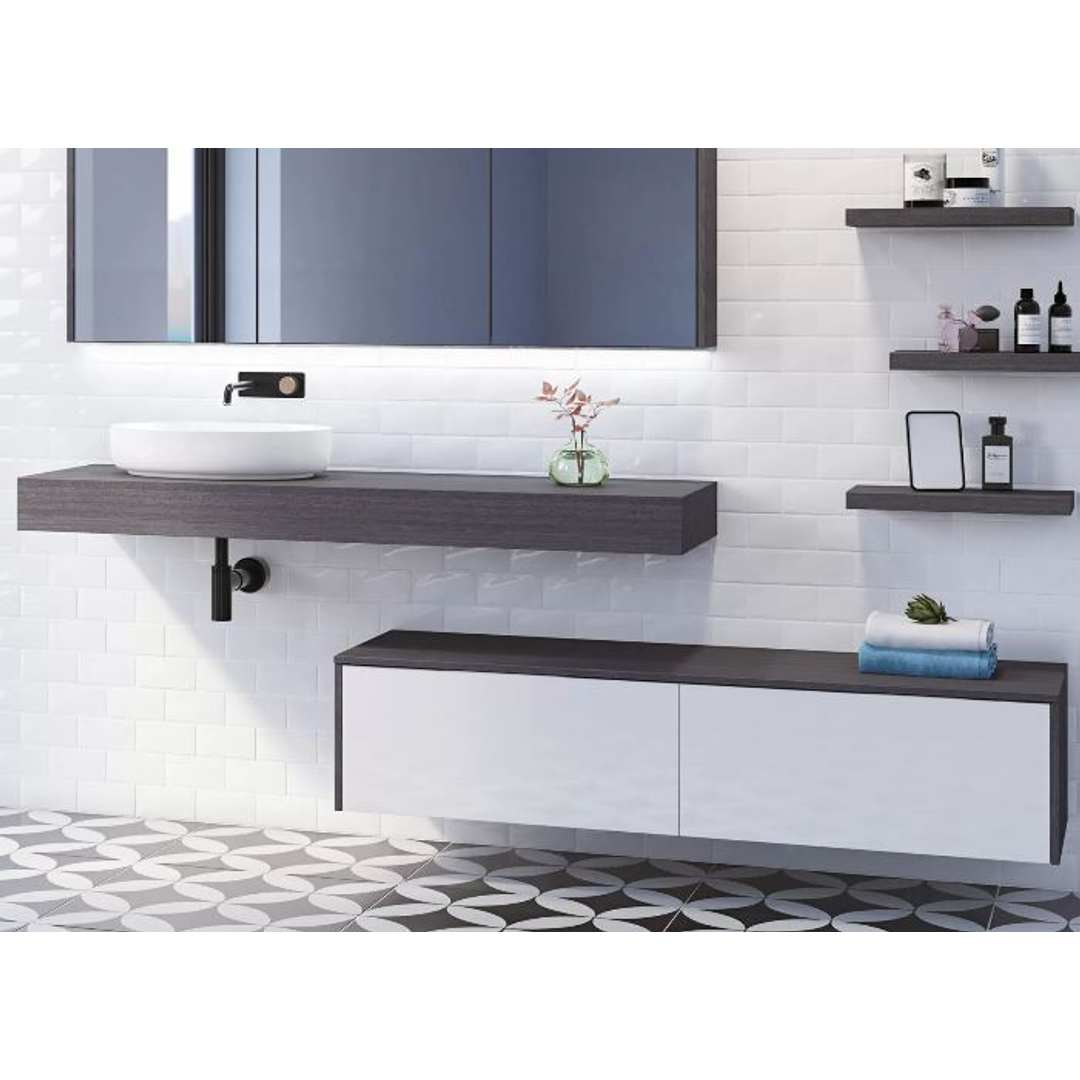 TIMBERLINE MILAN CABINET + FLOATING TOP 900MM CENTRE BOWL 140MM LAMINATE TOP WALL HUNG