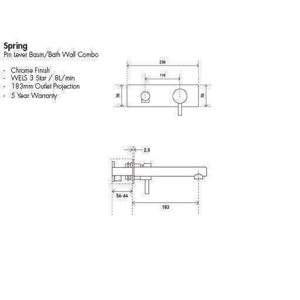 Aspire Spring Pin Lever Basin/Bath Combo Mixer