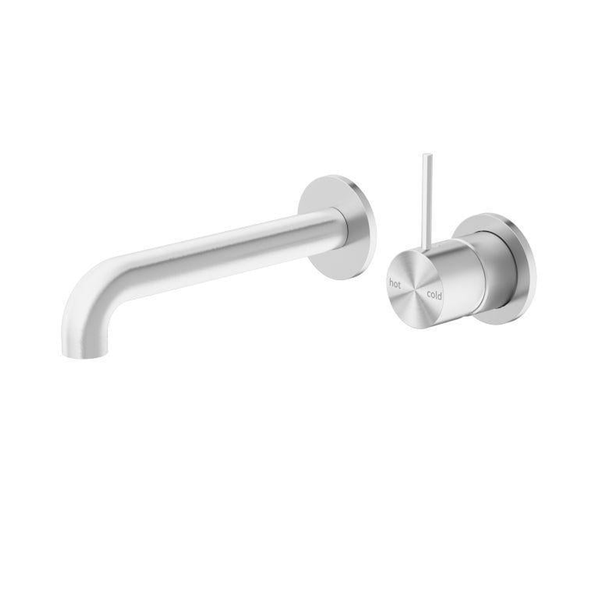 Nero Mecca Wall Basin Mixer Separate Back Plate Handle Up 230Mm Spout Brushed Nickel