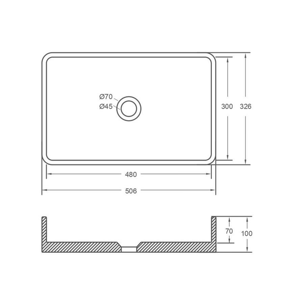 BNK Rimini Concrete Basin 506 X 326 X 100mm - French Grey