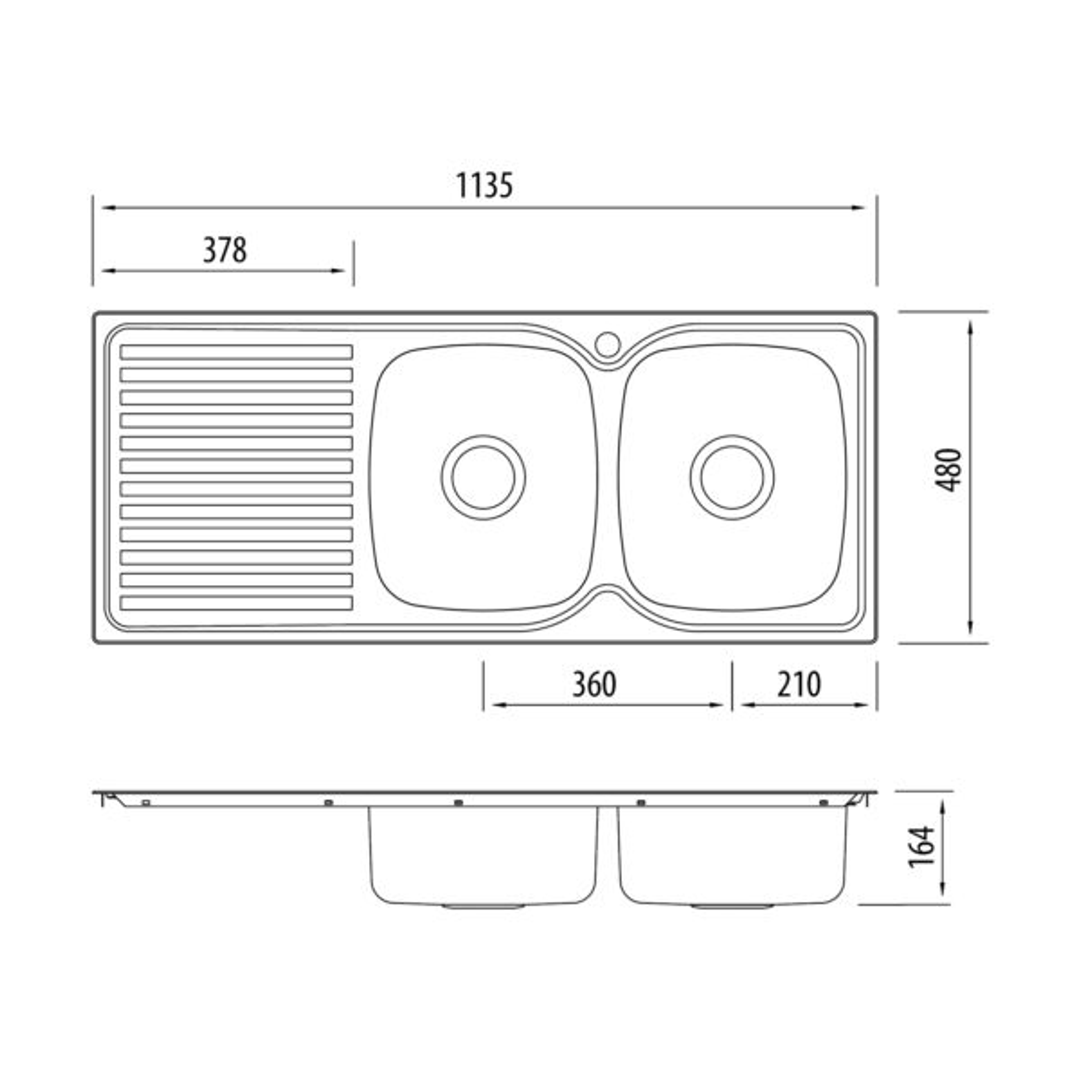 Oliveri Harmony Double Bowl Sink With Drainer Right Hand Bow