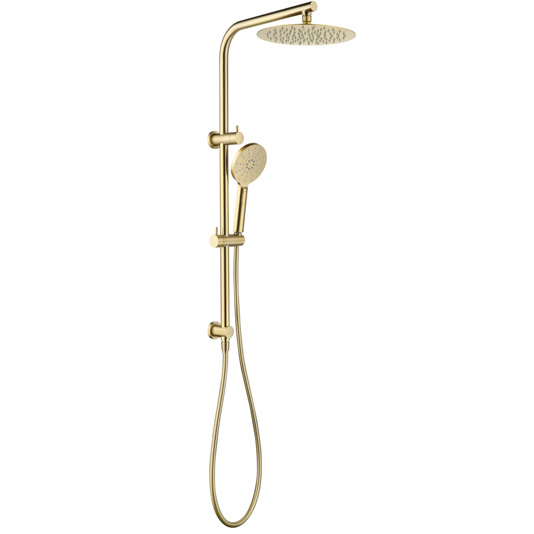Otti Twin Shower On Rail Round Brushed Gold 10 Shower Head