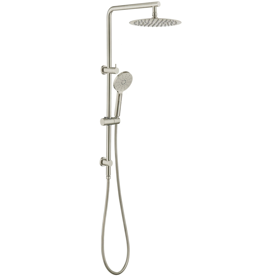 Otti Twin Shower On Rail Round Brushed Nickle 10 Shower Head