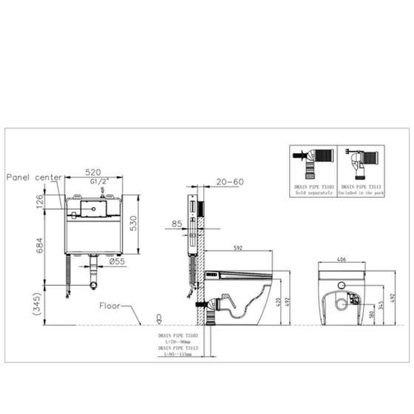 Aulic Lafeme Crawford Inwall Cistern Floor Pan Smart Toilet With Matte Black Flush Plate