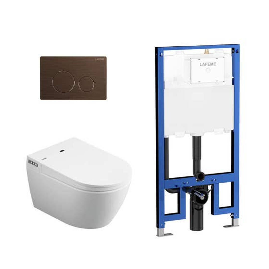 Aulic Lafeme Sesto Inwall Cistern Wall Hung Smart Toilet With Brushed Bronze Flush Plate