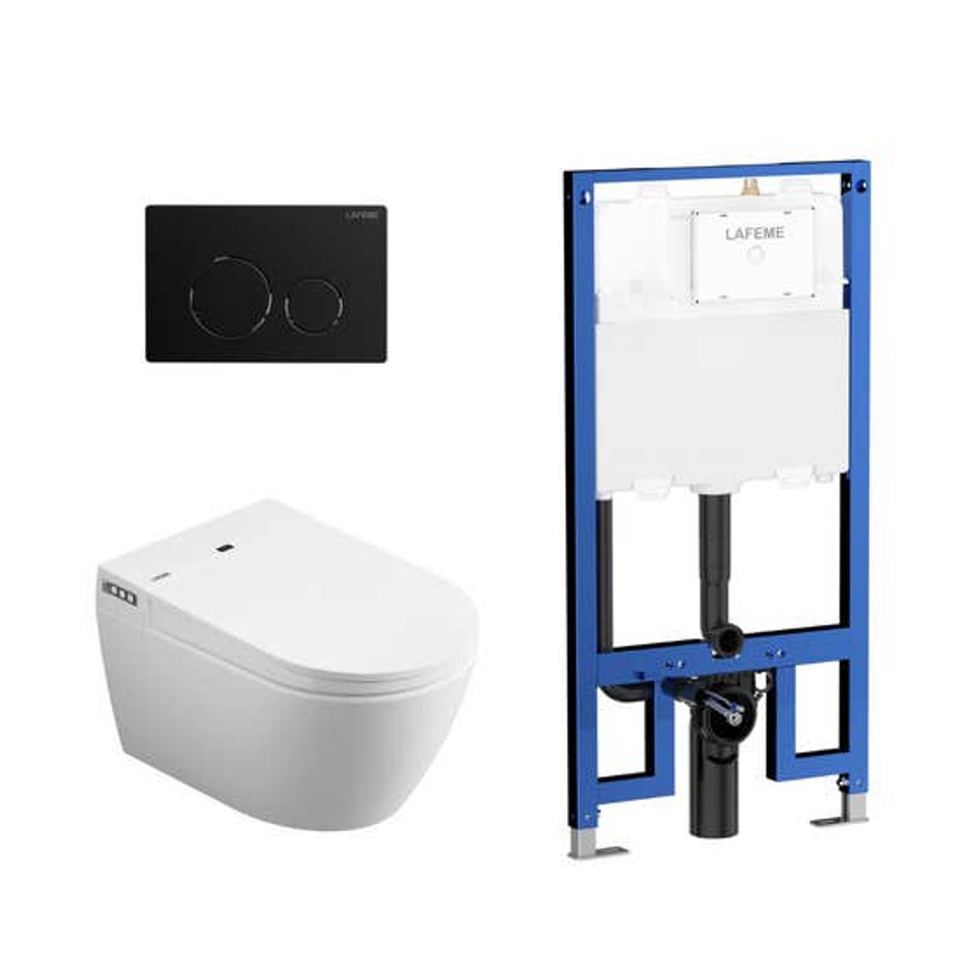 Aulic Lafeme Sesto Inwall Cistern Wall Hung Smart Toilet With Matte Black Flush Plate