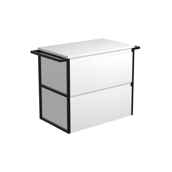 Fienza Amato 750 Cabinet Matte White Wall Hung Matte Black Towel Rails