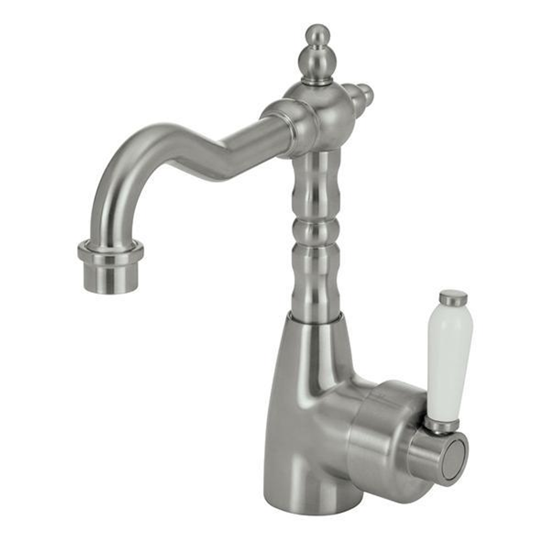 Fienza Eleanor Basin Mixer With Shepherds Crook Brushed Nickel Wht