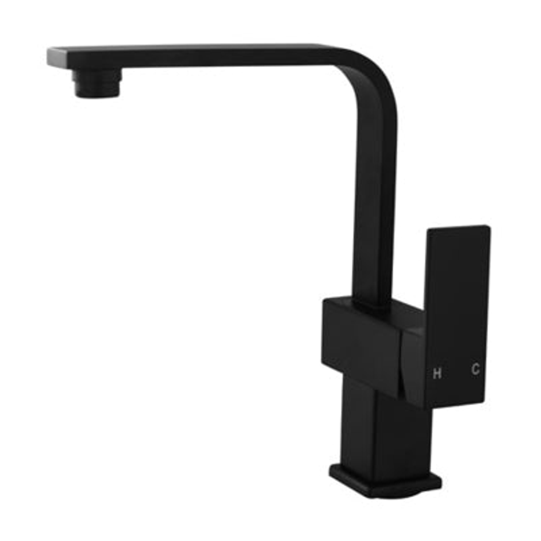 Elba Square Gooseneck Sink Mixer - Black