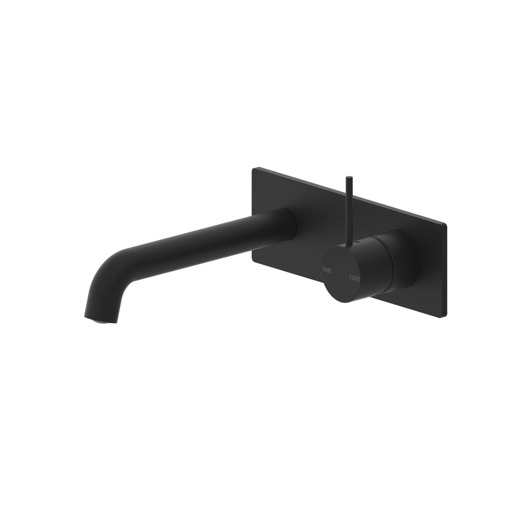 Mecca Wall Basin Mixer Handle Up 230mm Spout Matt Black