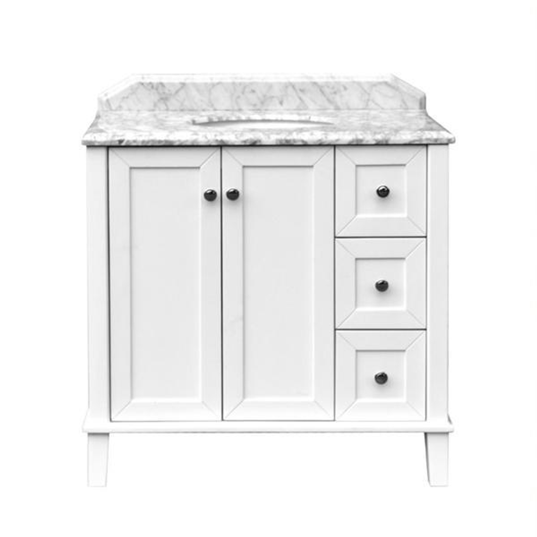 T&H Coventry 90 X 55 Satin White Vanity Real Marble Top & Ceramic U/C Basin