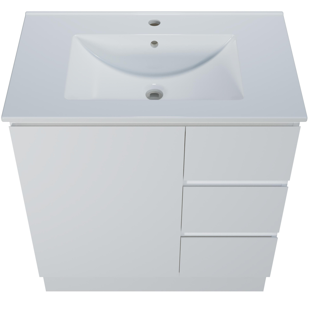 Harmony Three Drawer Vanity 750mm, Centre Bowl Alpha Top, Floor Standing
