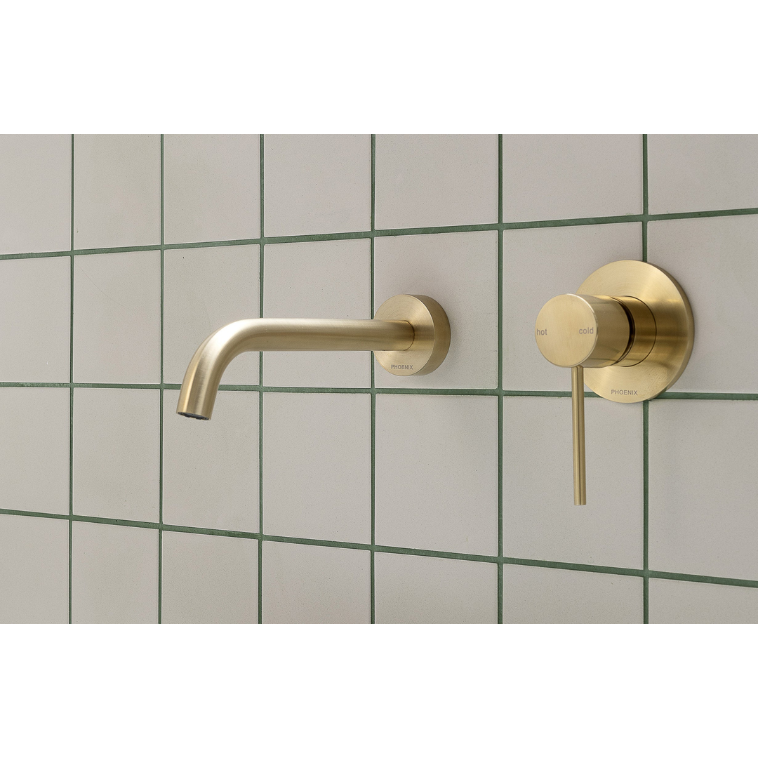 Phoenix Vivid Slimline Wall Bath Outlet 180mm Curved-Brushed Gold