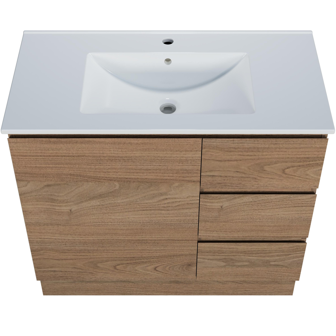 Harmony Three Drawer Vanity 900mm, Centre Bowl Alpha Top, Floor Standing