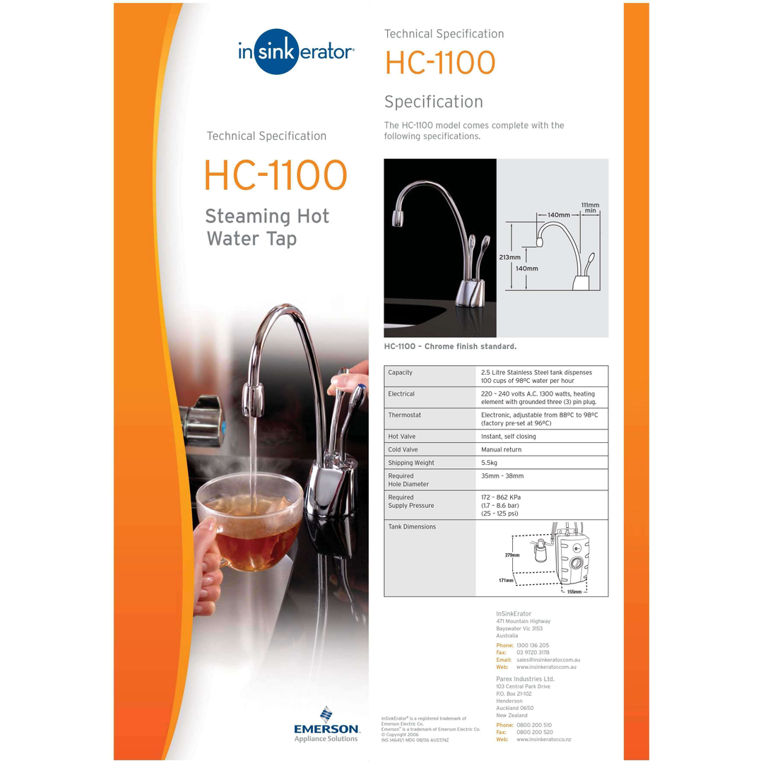 In-Sink-Erator Steaming Hot Water Tap Chrome Hc1100 20060C