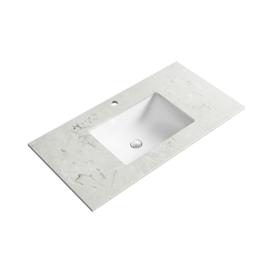 Aulic Leona 1500mm Undermount Basin with Alpine White Stone Top Freestanding Double Vanity
