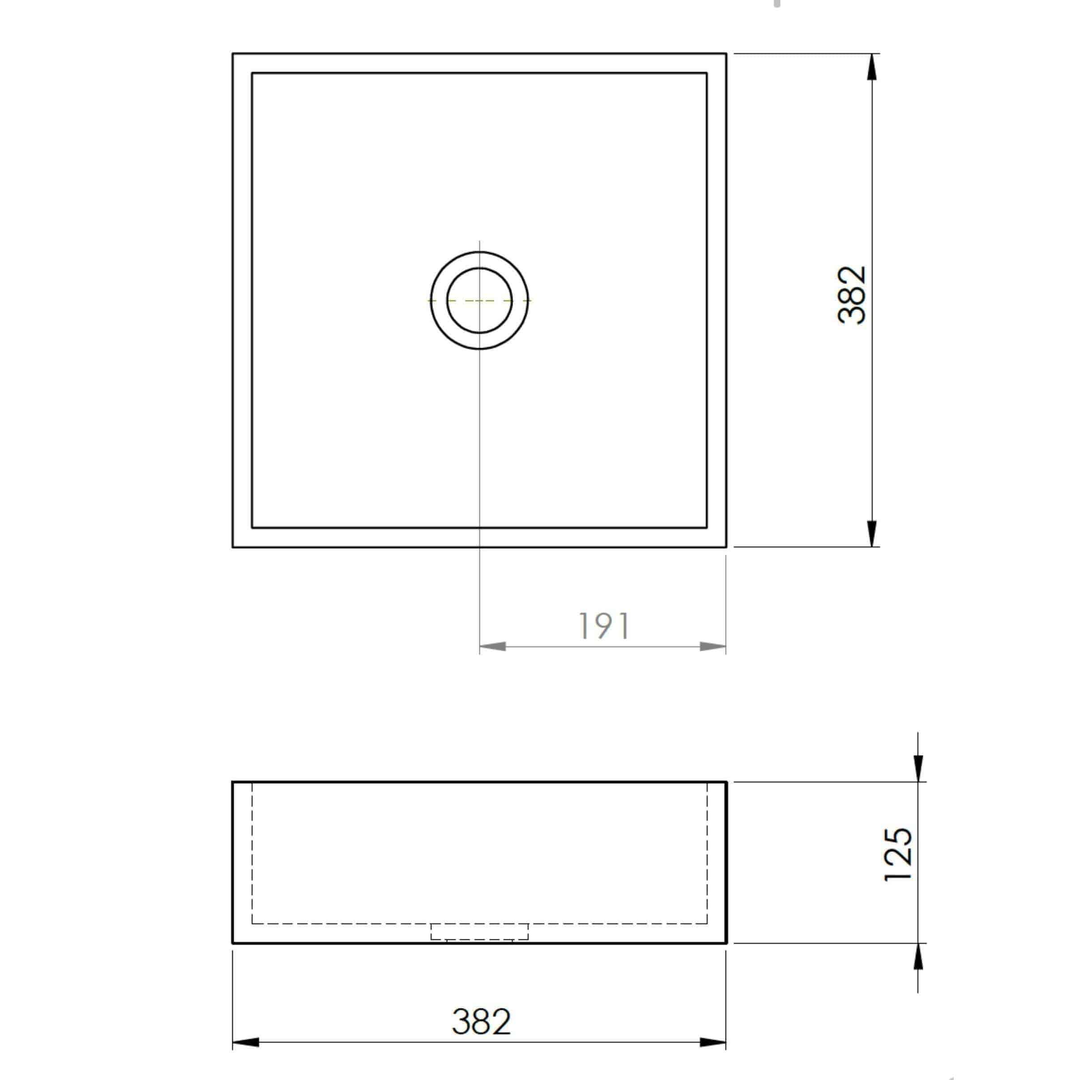 New Form Concrete Square Vessel Basin 380mm X 380mm X 125mm