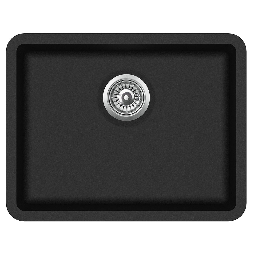 Otti Single Black Kitchen Sink - Sink Dimensions 585X460 - Bowl 535X410X210 With Strainer