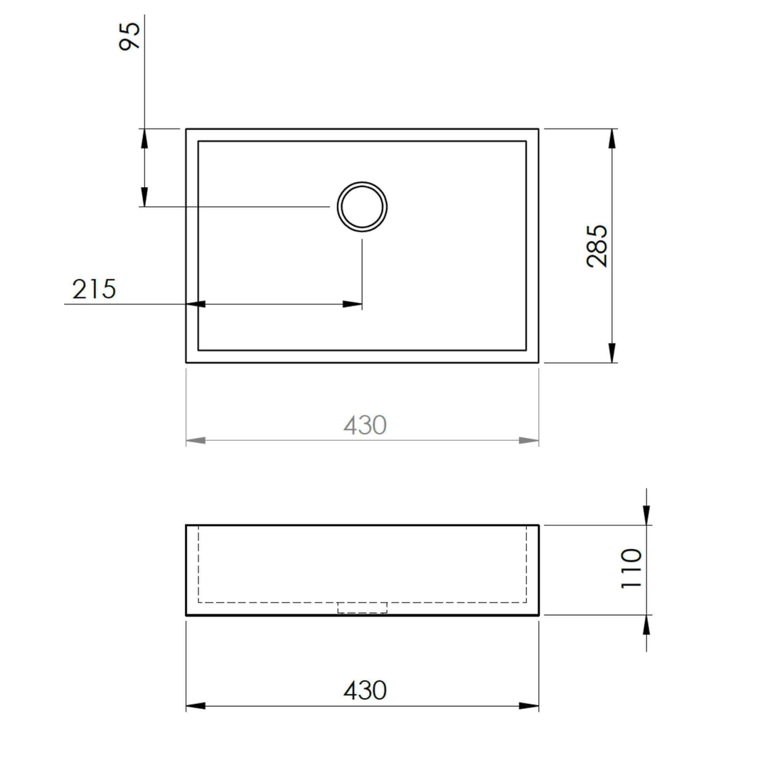 New Form Concrete Baby Rectangle Vessel Basin 430mm X 290mm X 105mm